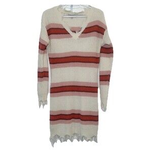 No Comment NY LA Striped Sweater Dress Distressed Boho Size M